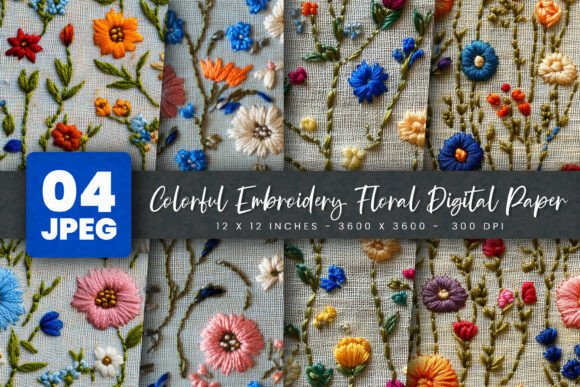 Colorful Embroidery Floral Digital Paper Review